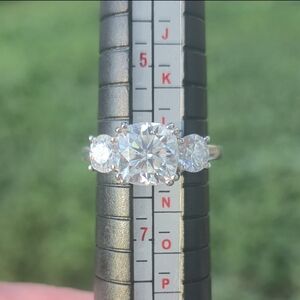 GRA Certified VVS1 D color 3.5 CT 3 Stone Cushion Cut Moissanite Ring Size 6 US